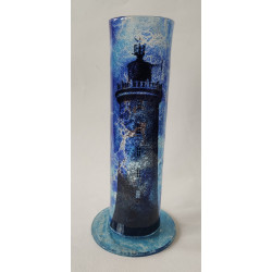 Décoration Phare en Verre – Bleu Foncé & Clair | Pièce Artisanale