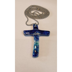 Collier en Croix fait en Verre Artisanal et Acier Inox