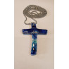 Collier en Croix fait en Verre Artisanal et Acier Inox