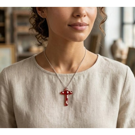 Collier en Croix fait en Verre Artisanal et Acier Inox