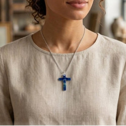 Collier en Croix fait en Verre Artisanal et Acier Inox